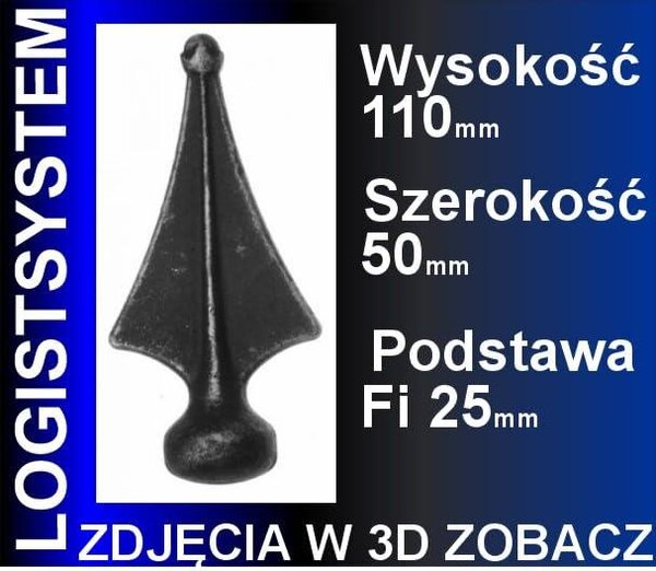 LogistSystem 1 ks ozdobná kovová špička 110 x 50 mm (V x Š) / ∅ 22, dekorace na plot 40.077.02