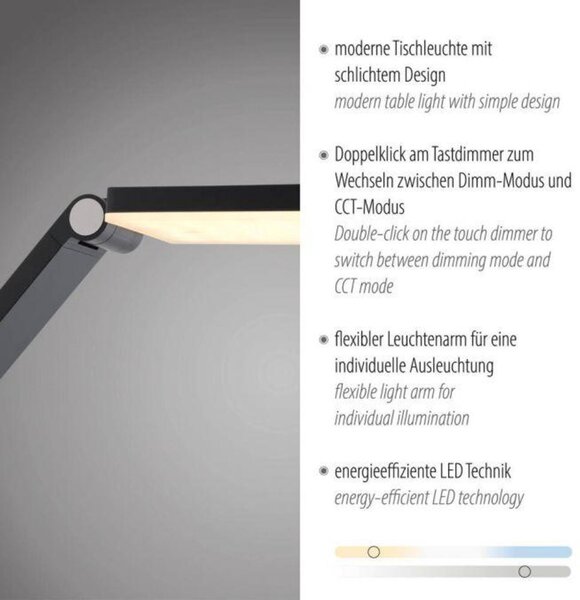 PAUL NEUHAUS LED stolní lampa SAMSKY, šedá, stmívatelné, nastavitelná výška, paměťová funkce 2700-5000K