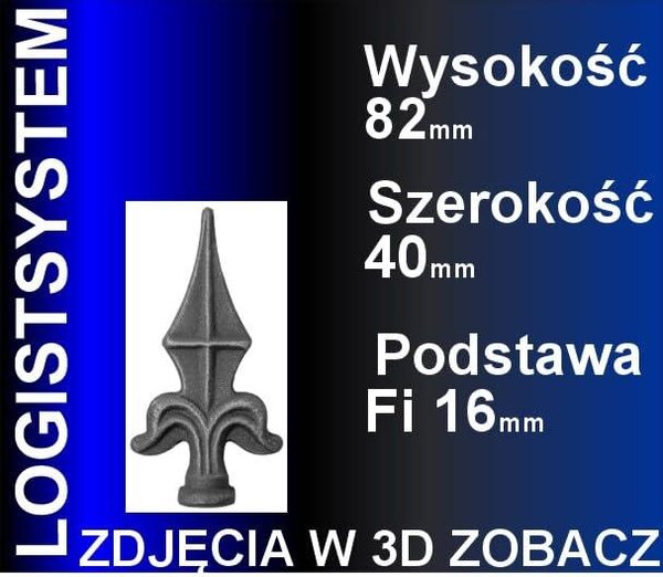 LogistSystem 1 ks ozdobná kovová špička 82 x 40 mm (V x Š) / ∅ 16, dekorace na plot 40.060.01