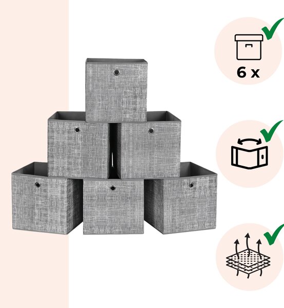 Úložné boxy GARY 6ks, 30x30x30cm, šedá SongmicsHome