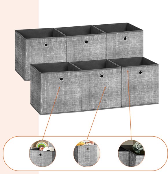 Úložné boxy GARY 6ks, 30x30x30cm, šedá SongmicsHome