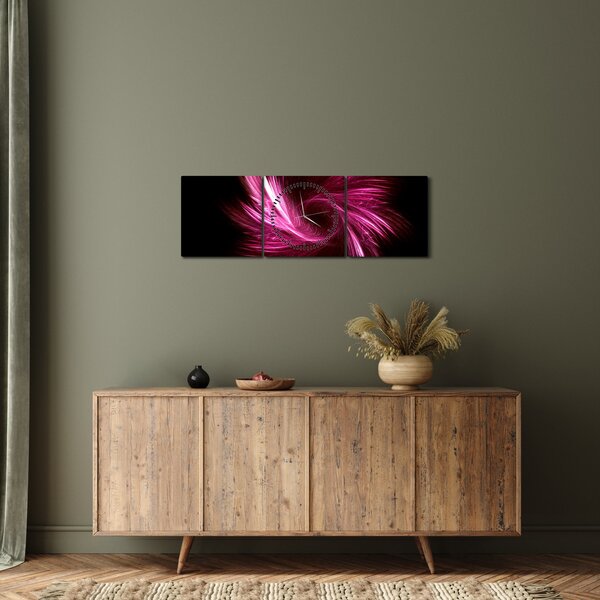 Obraz - růžová abstrakce (s hodinami) (90x30 cm)