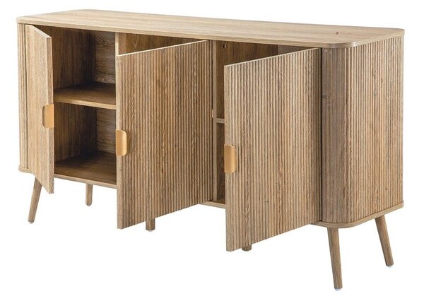 CALICOSY – Komoda se 3 dvířky v dekoru dubu a lameloovým vzorem, šířka 150 cm – MAHO