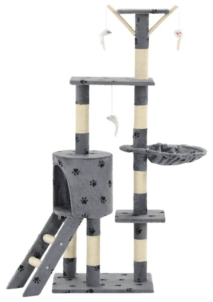 Škrabadlo pro kočky sisalové sloupky 138 cm šedé s tlapkami 170579