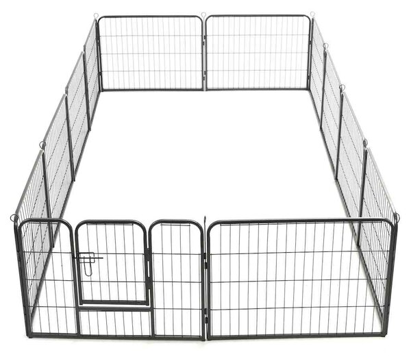 Ohrádka pro psy 12 panelů ocelová 80 x 60 cm černá 170573