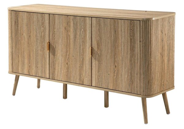 CALICOSY – Komoda se 3 dvířky v dekoru dubu a lameloovým vzorem, šířka 150 cm – MAHO