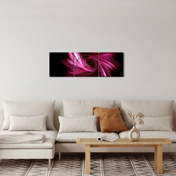 Obraz - růžová abstrakce (s hodinami) (90x30 cm)