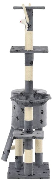 Škrabadlo pro kočky sisalové sloupky 138 cm šedé s tlapkami 170579