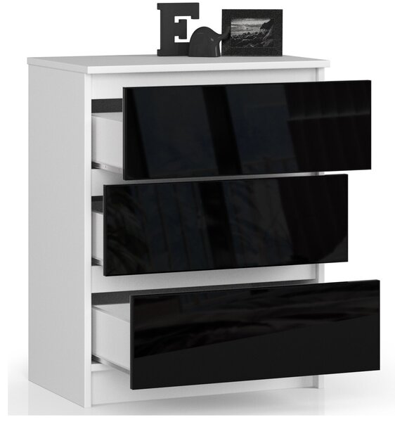 AKORD Furniture Factory OP0LK-3CZAR, Černá, Bílá, 3 zásuvka/zásuvek, Lesklý, 16 mm, 51 cm, 400 mm