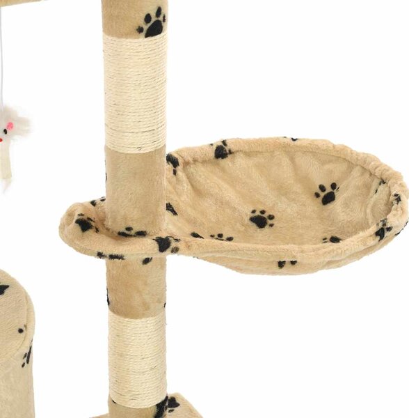 Škrabadlo pro kočky sisalové sloupky 138 cm béžové s tlapkami 170581