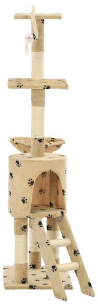 Škrabadlo pro kočky sisalové sloupky 138 cm béžové s tlapkami 170581