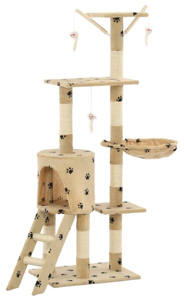 Škrabadlo pro kočky sisalové sloupky 138 cm béžové s tlapkami 170581