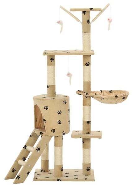 Škrabadlo pro kočky sisalové sloupky 138 cm béžové s tlapkami 170581