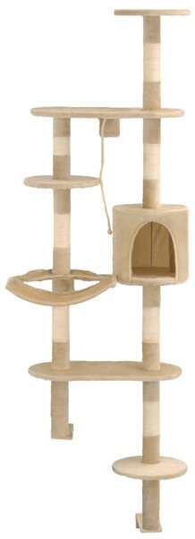 Nástěnné škrabadlo pro kočky se sisalovými sloupky 194cm béžové 170588