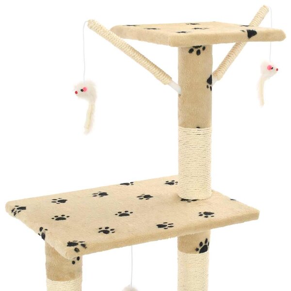 Škrabadlo pro kočky sisalové sloupky 138 cm béžové s tlapkami 170581