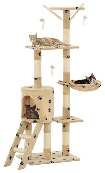 Škrabadlo pro kočky sisalové sloupky 138 cm béžové s tlapkami 170581