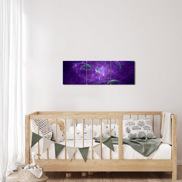 Obraz - fialová abstrakce (s hodinami) (90x30 cm)