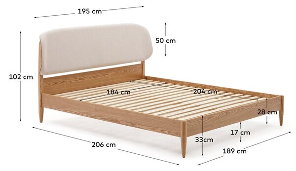 Dvoulůžková postel z jasanového dřeva s roštem v béžovo-přírodní barvě 180x200 cm Octavia – Kave Home
