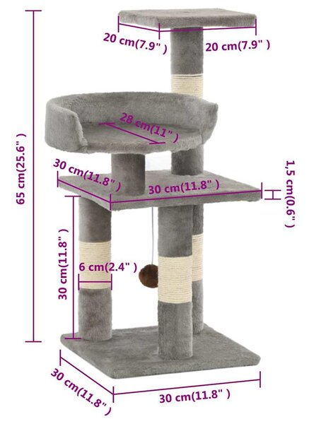 Škrabadlo pro kočky se sisalovými sloupky 65 cm šedé 170607