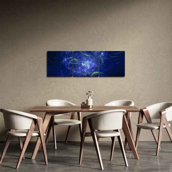 Obraz - modrá abstrakce (s hodinami) (90x30 cm)
