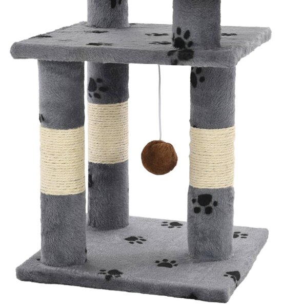 Škrabadlo pro kočky se sisalovými sloupky 65 cm šedé s tlapkami 170608