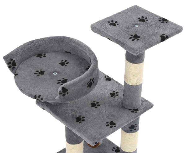 Škrabadlo pro kočky se sisalovými sloupky 65 cm šedé s tlapkami 170608