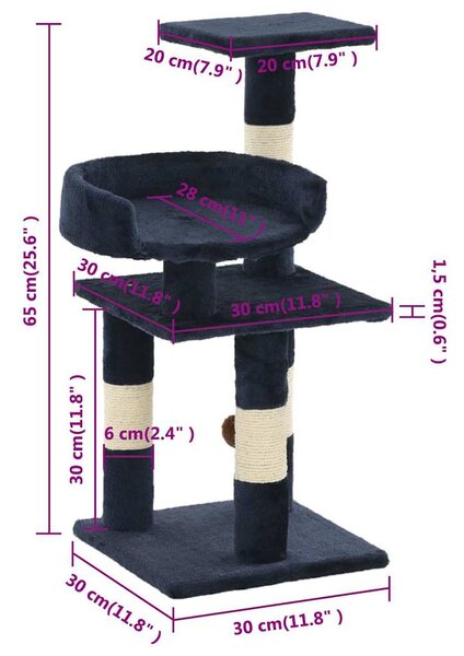 Škrabadlo pro kočky se sisalovými sloupky 65 cm modré 170611