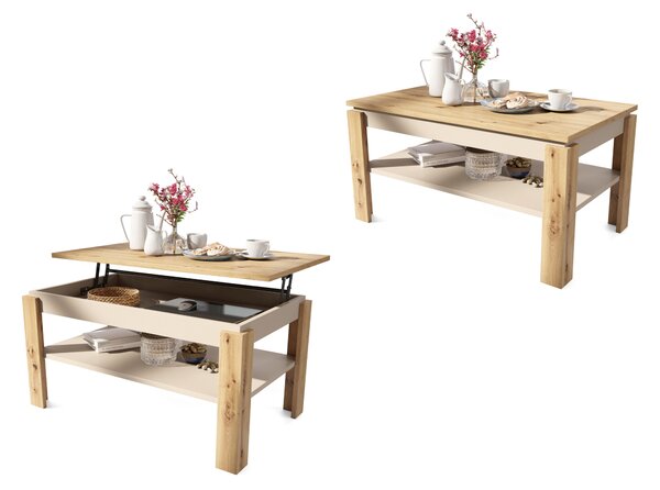 Mazzoni ASTI-P Dub Artisan/Béžový (Šampaňský) - MODERNÍ KONFERENČNÍ STOLEK SE ZVEDACÍ DESKOU
