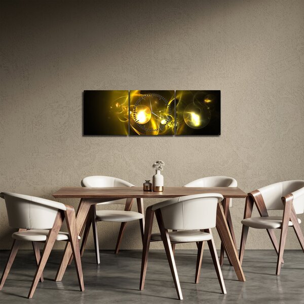 Abstraktní obraz žlutých koulí (s hodinami) (90x30 cm)