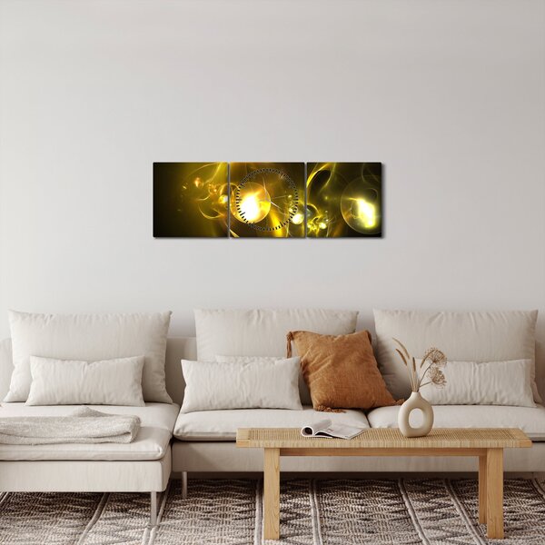 Abstraktní obraz žlutých koulí (s hodinami) (90x30 cm)