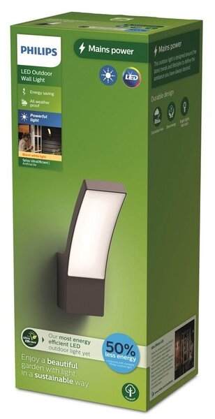 Philips 8720169263796 UltraEfficient Splay venkovní nástěnné svítidlo LED 3,8W/800lm 2700K IP44 antracit
