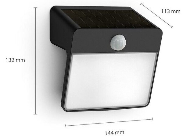 Philips 8720169265448 Outdoor solar Yarixa solární nástěnné svítidlo se senzorem LED 2,2W 250/25lm 2700K IP44 černá