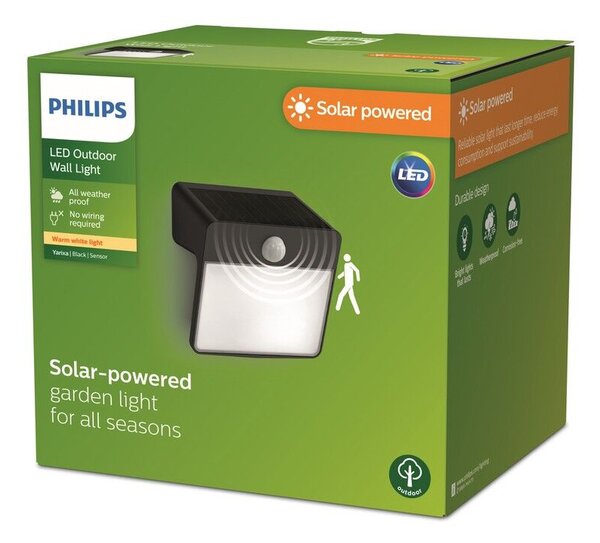 Philips 8720169265448 Outdoor solar Yarixa solární nástěnné svítidlo se senzorem LED 2,2W 250/25lm 2700K IP44 černá