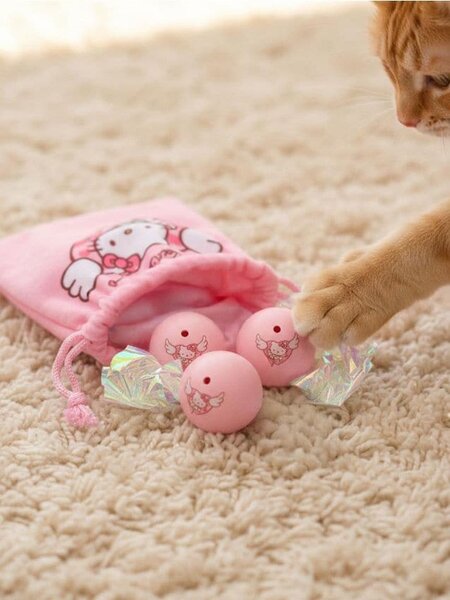 Sinsay - Sada pytlík a míčky pro kočky Hello Kitty 5 pack - pastelová růžová