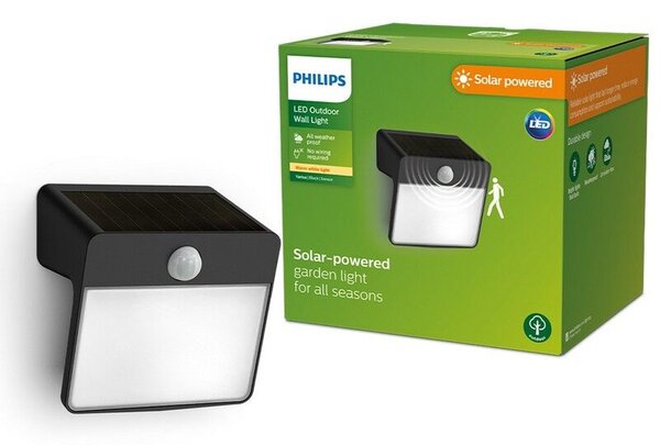 Philips 8720169265448 Outdoor solar Yarixa solární nástěnné svítidlo se senzorem LED 2,2W 250/25lm 2700K IP44 černá