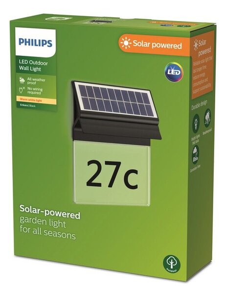 Philips 8720169265462 Outdoor solar Enkara solární nástěnné svítidlo - číslo domu LED 0,2W/17lm 2700K IP44 černá