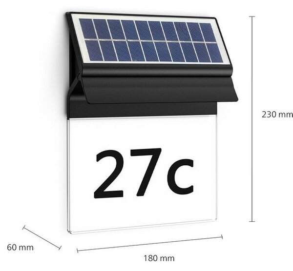 Philips 8720169265462 Outdoor solar Enkara solární nástěnné svítidlo - číslo domu LED 0,2W/17lm 2700K IP44 černá
