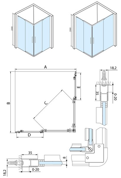 Polysan ALTIS LINE čtvercový sprchový kout 900x900 mm, rohový vstup, čiré sklo