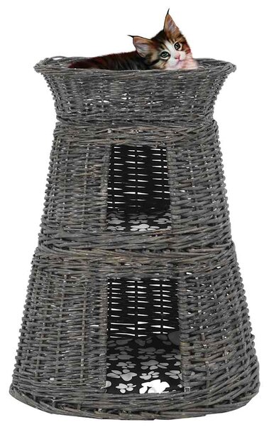 3dílný pelíšek pro kočky s poduškami šedý 47 x 34 x 60 cm vrba 170772