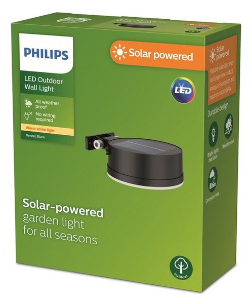 Philips 8720169265622 Outdoor solar Vynce solární nástěnné svítidlo LED 1,5W/200lm 2700K IP44 černá