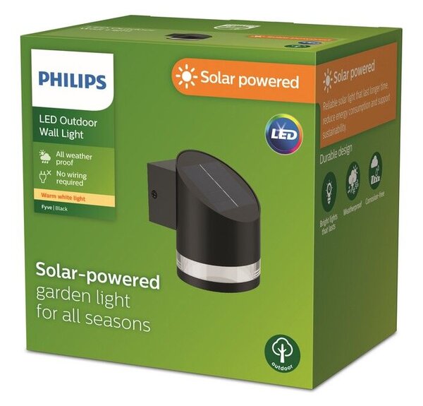 Philips 8720169265585 Outdoor solar Fyve solární nástěnné svítidlo LED 1,5W/200lm 2700K IP44 černá