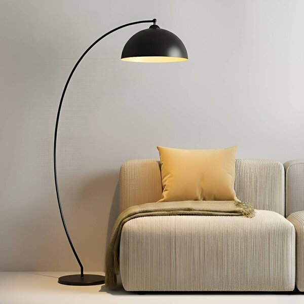 Lindby Oblouková lampa Jonera, černá, kov, E27, výška 185 cm, Černá, Obývací pokoj / jídelna, kov, Young lifestyle