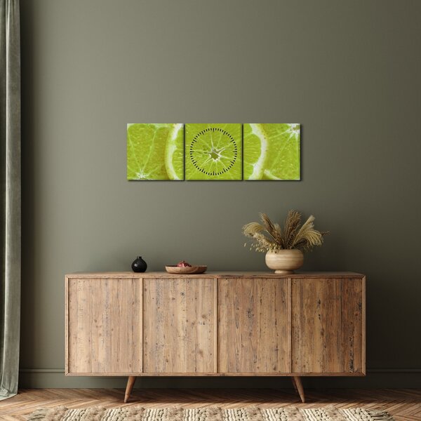 Obraz - citróny na řezu (s hodinami) (90x30 cm)