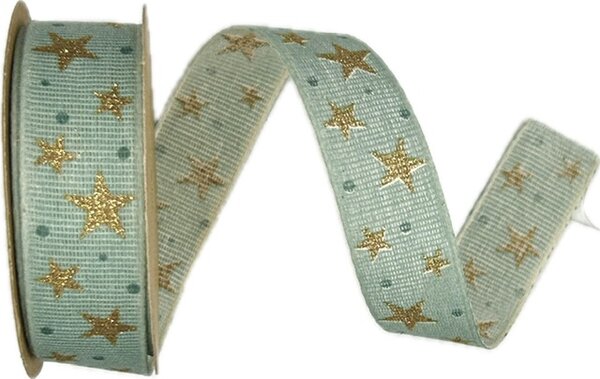 Vánoční bavlněná stuha STAR LIGHT MINT mentolová 25mm x 3m (13,-Kč/m)
