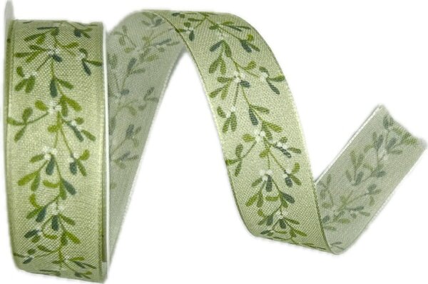 Stuha vánoční WINTER MISTLETOE zelená 25mm x 3m (9,-Kč/m)