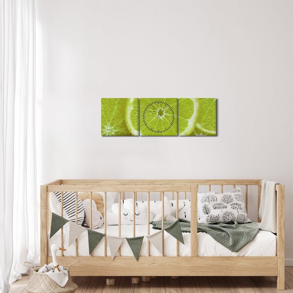 Obraz - citróny na řezu (s hodinami) (90x30 cm)