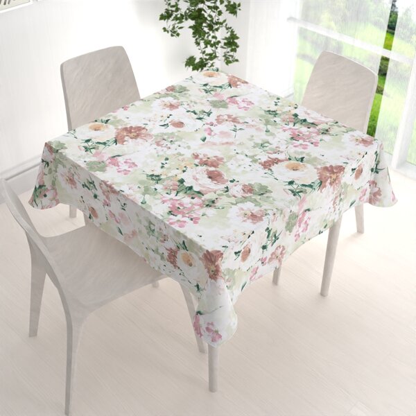 Biante Dekorační čtvercový ubrus PM-018 Malované květy na zeleném 90x90 cm