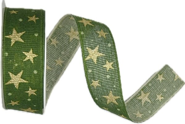 Vánoční bavlněná stuha STAR LIGHT GREEN zelená 25mm x 2m (13,-Kč/m)