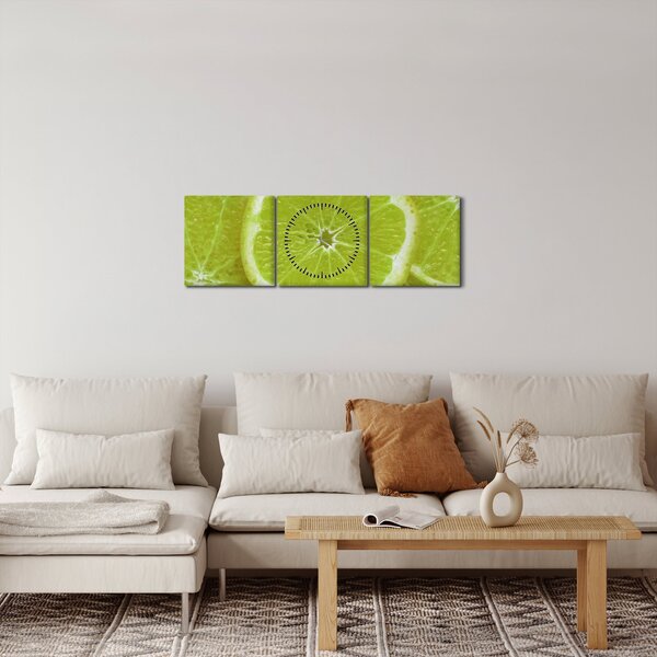 Obraz - citróny na řezu (s hodinami) (90x30 cm)