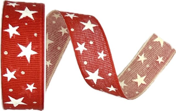 Vánoční bavlněná stuha STAR LIGHT RED červená 25mm x 3m (13,-Kč/m)